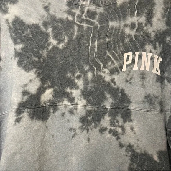 PINK Victoria's Secret Blue & Gray Tie-Dye Crewneck Varsity Shirt XS - Picture 5 of 6